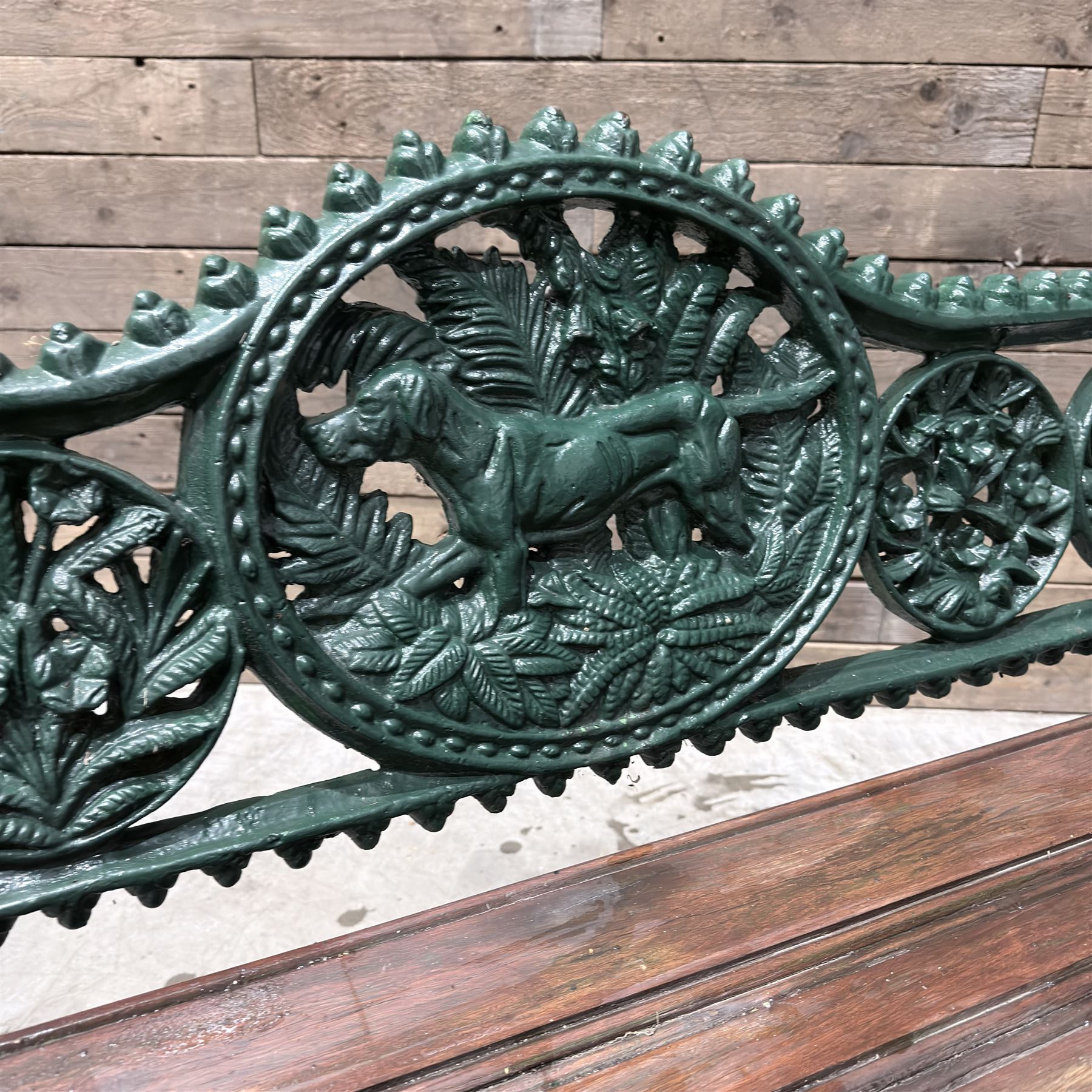 Cast iron and wood slatted garden bench