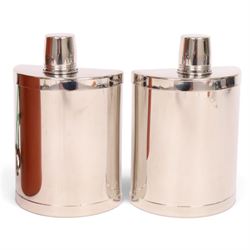 Pair of  Tudor stainless steel hip flasks in fitted leather case, H18cm, D12cm