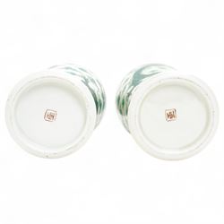 Pair of Chinese 20th century famille verte vases and covers, decorated with dragons among flaming pearls, H32cm (2)