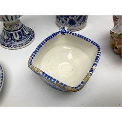 Wedgwood jasperware chamber candlestick, together with blue and white ceramic tankard, footed jug, art glass basket etc