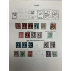 Natal Queen Victoria and later stamps, including 1859-64 perf one pennies, three pence, six pence, 1867 one shilling, 1874-78 five shillings, various overprints etc, housed on pages