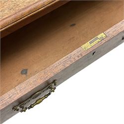 C. Hindley & Sons (London: 1820-1892) - Late Victorian walnut twin pedestal desk, the rectangular moulded top surmounted by two banks of two drawers over eleven graduating drawers, on moulded plinth base, the central drawer stamped 'C. Hindley & Sons, 134 Oxford Street, London, 5298'