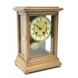 Late 19th century walnut cased mantle clock, twin train driven movement striking the hours and half on coil, H30cm (with pendulum)