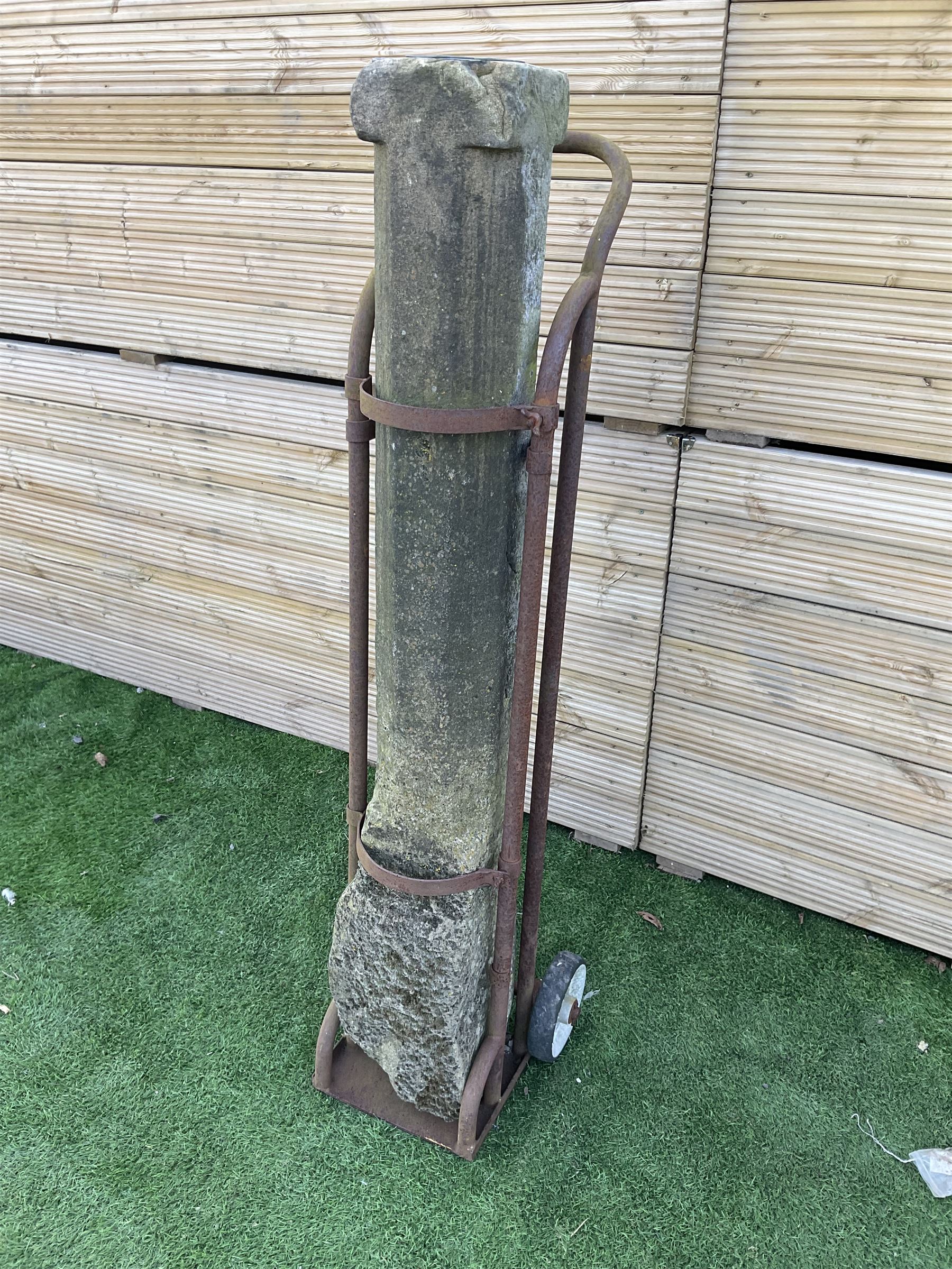 19th century stone sundial column, with trolley - THIS LOT IS TO BE COLLECTED BY APPOINTMENT FROM DUGGLEBY STORAGE, GREAT HILL, EASTFIELD, SCARBOROUGH, YO11 3TX