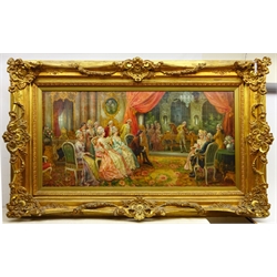 A. Stephan Sedlacek (German 1868-1936): The Musical Soiree, oil on canvas signed, indistinctly titled on the stretcher 68cm x 138cm in heavy gilt frame 