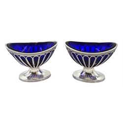 Pair of Victorian silver salts, Georgian boat shaped design by Haseler Brothers, London 1900