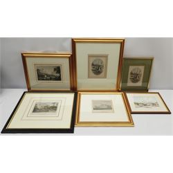 RAB (British early 20th century): York, watercolour signed with initials and dated 1928, 14cm x 9cm; five 19th century engravings including York and Malton, and a print after John Freeman, max 14cm x 19cm (7)