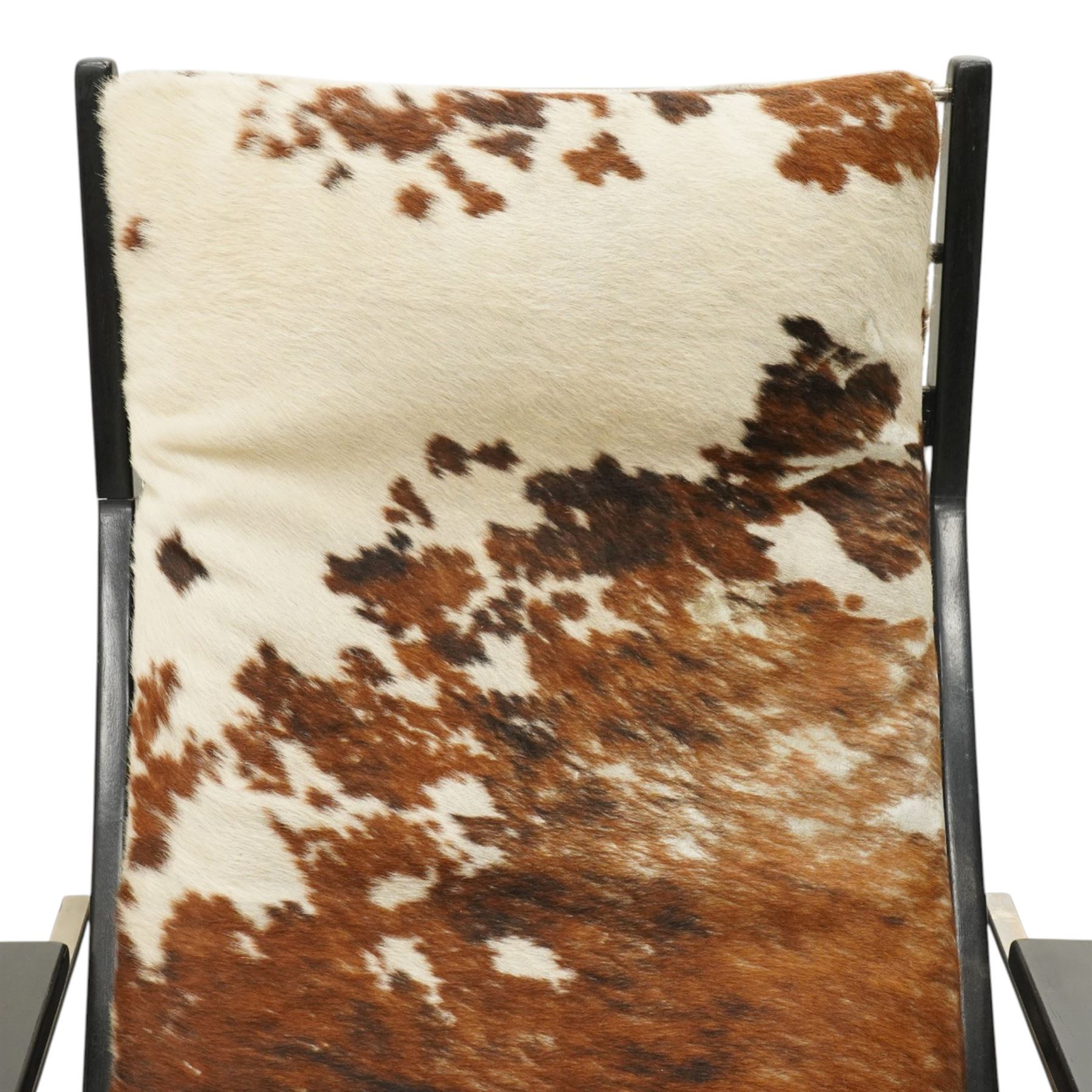 Rob Parry for Gelderland - 1960s 'Lotus' chair, cowhide upholstered seat cushion, with elasticated webbing to the back and fixed webbing to the seat, ebonised wood and chrome frame