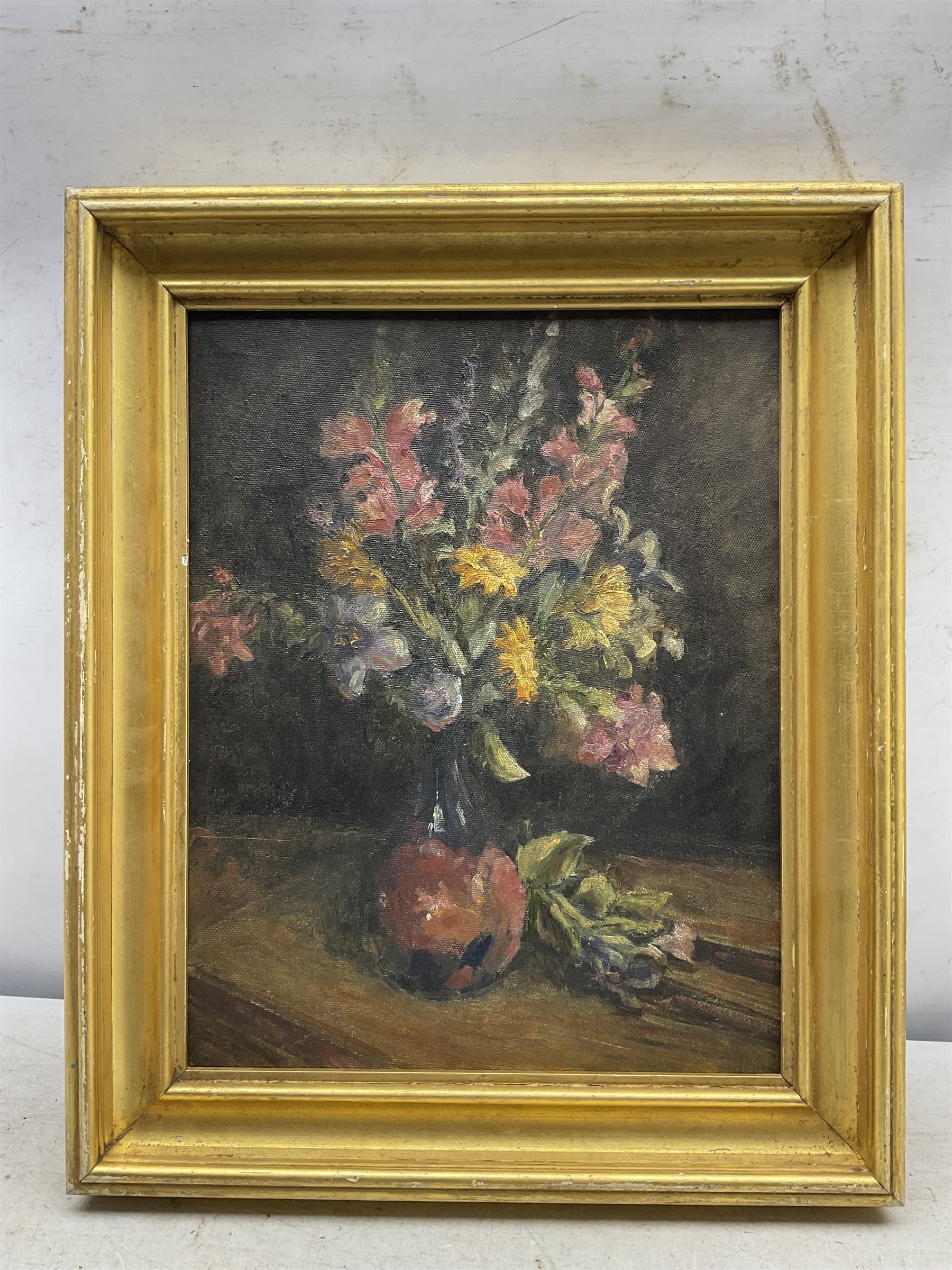 English School (Mid 20th century): 'Moorcroft Vase with Flowers', oil on canvas board unsigned, titled verso 37cm x 29cm