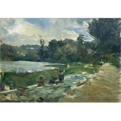 Henrique Medina De Barros (Portuguese 1901-1988): 'On the Seine', oil on board signed and dated 1929, titled on Redfern Gallery label verso 15cm x 21cm