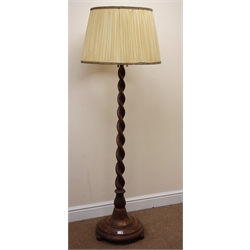  French walnut barley twist standard lamp with shade, H168cm  