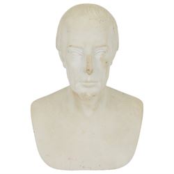 19th century Viennese biscuit bust, probably Imperial porcelain Manufactory, modelled as Emperor Francis I of Austria (1768-1835), upon a glazed porcelain socle inscribed 'FRANCISCVS.I.', with impressed marks beneath, H28.5cm
