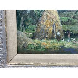 James Whitelaw Hamilton RSA RSW (Scottish 1860-1932): Girl with Chickens in a Farmyard, oil on panel signed 25.5cm x 33cm 