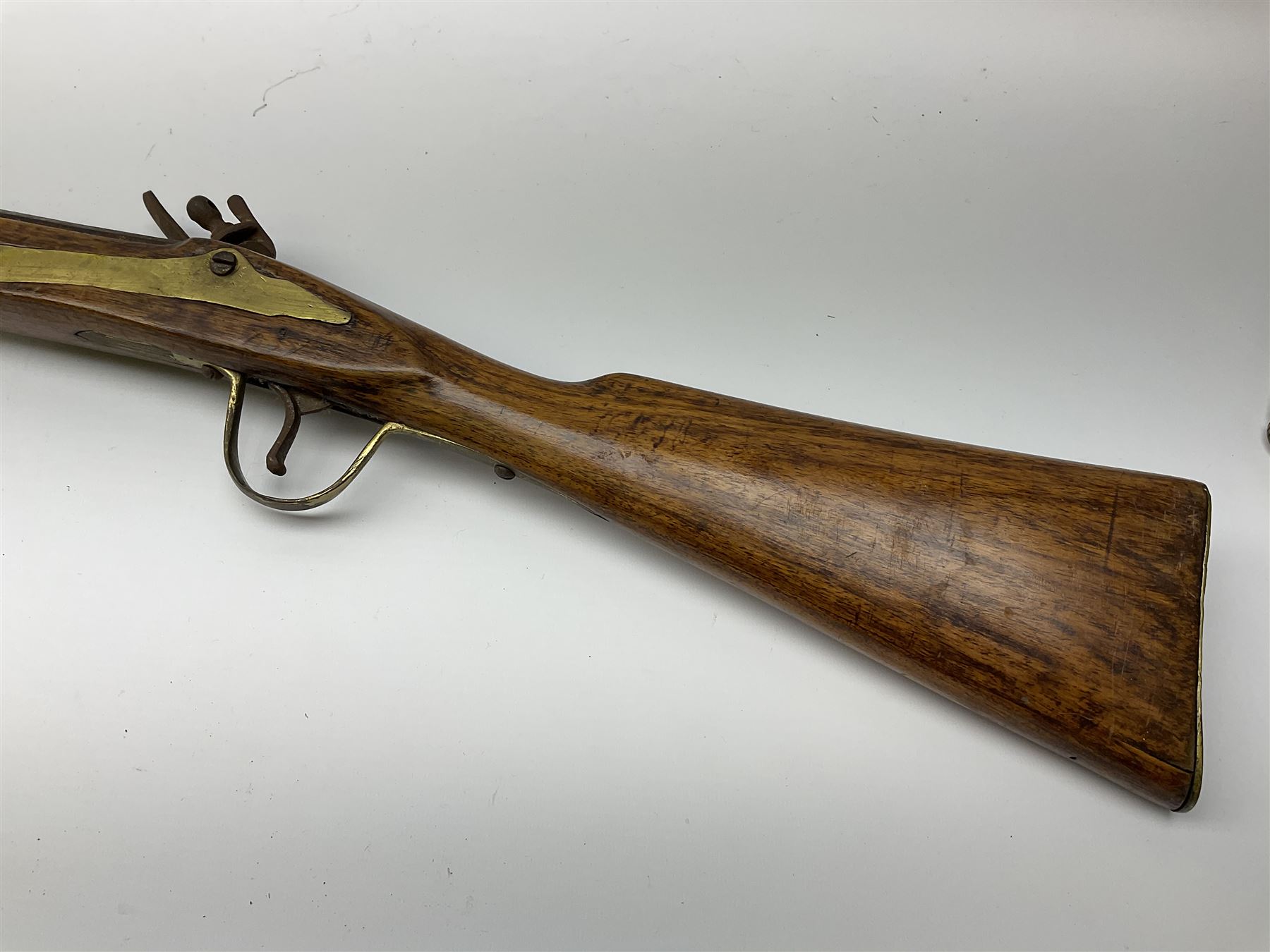19th century flintlock musket for restoration or display, the mahogany full stock with brass mounts and under barrel ramrod L166.5cm
