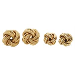 Two pairs of 9ct gold knot design stud earrings