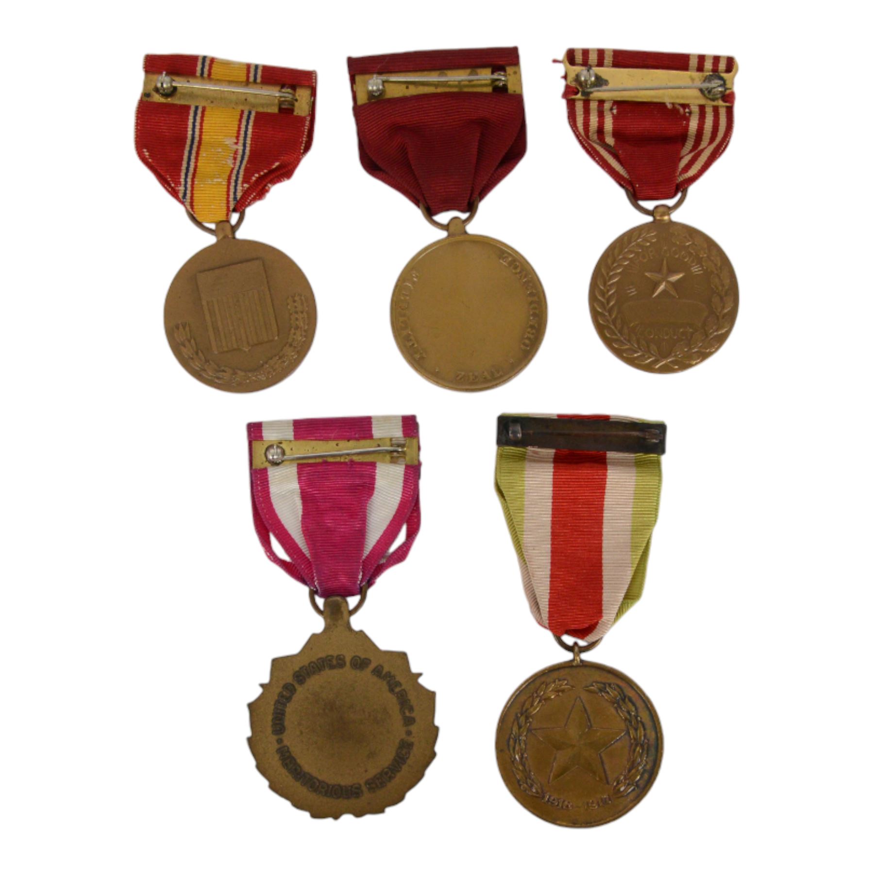 Collection of US medals, including Meritotious Service, Good Conduct, Navy Good Conduct, 1939/45 National Defense, Mexican Border Guard Service 