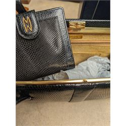 Vintage Mappin & Webb black lizard skin handbag and matching wallet, boxed