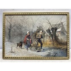 Jan Gerard Smits (Dutch 1823-1910): Collecting Firewood, watercolour signed and dated '73, 34cm x 51cm 
