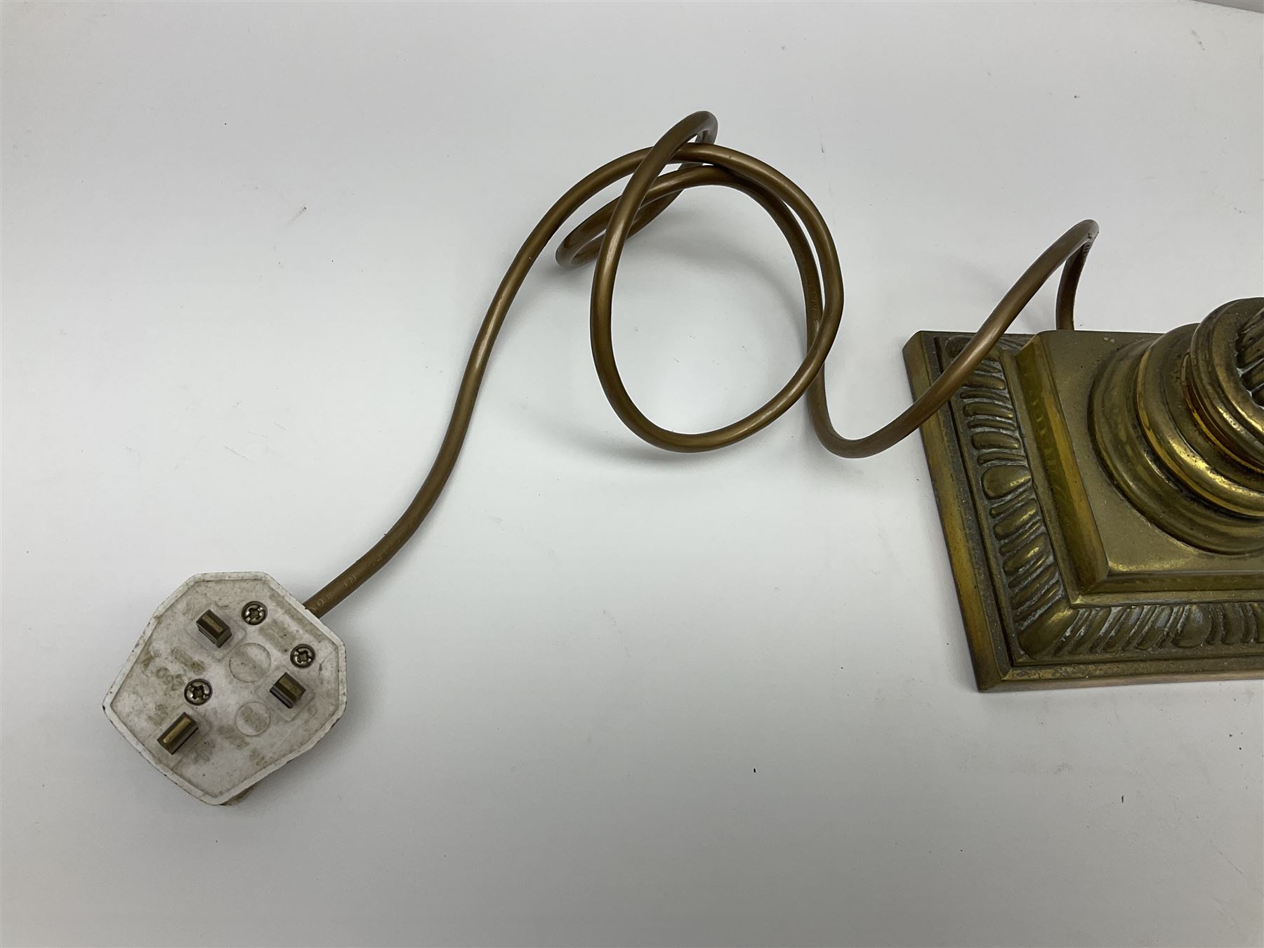 Pair of brass table lamps in the form of fluted Corinthian columns, H46cm