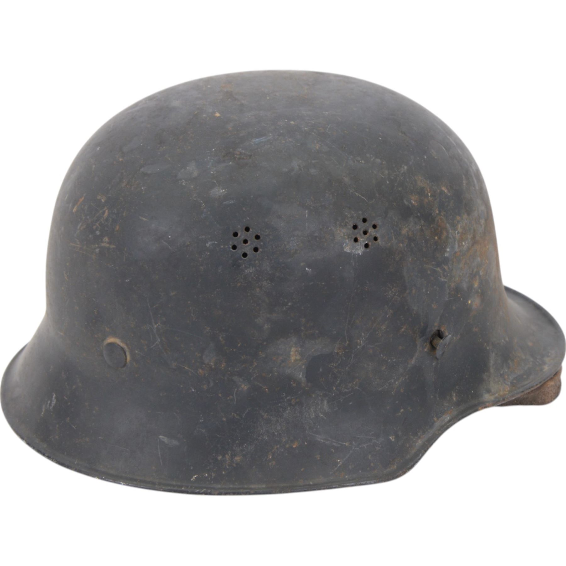 WWII German M42 Hitler Youth helmet, later added Farber on either side, the leather interior stamped 55, D22cm, H16cm
