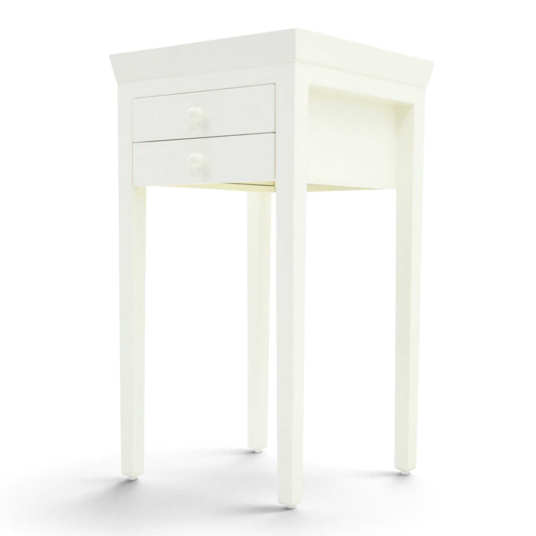 Painted lamp stand with two drawers, galleried top with square tapering supports
