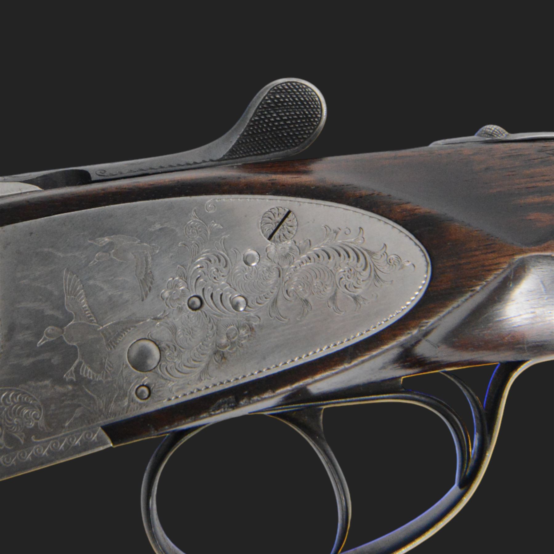 Giovanelli-engraved 12 bore double trigger side plate boxlock ejector, side by side double barrel shotgun with 69cm (27