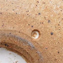 Joanna Constantinidis (1927-2000); studio pottery stoneware vase with fluted body, in a white glaze with brown speckles, impressed C mark to base, H20cm 