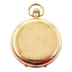 Early 20th century 9ct full hunter lever pocket watch by A Schwarz & Son, Holywell, white enamel dial with Roman numerals and subsidiary seconds dial, case by William Henry Sparrow, London import mark 1924
