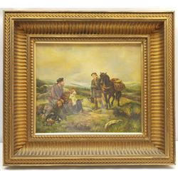 Attrib. William Hamilton Snape (British 1862-1904): Scottish Hunters Taking a Rest, oil on canvas signed with initials 29cm x 34cm