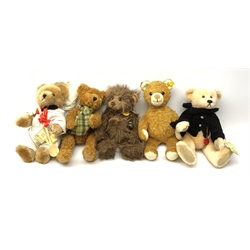 Modern Steiff teddy bear with brown plush body and white muzzle, pads and ears H37cm; Charlie Bears 'Scruffy Lump' teddy bear; Hermann limited edition chef teddy No.621/2000 and limited edition 'Agathe' teddy No.120/1500; and Sunkid teddy bear (5)