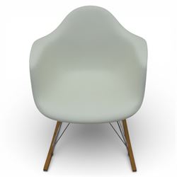 Vitra - RAR rocking chair, moulded plastic shell in cotton white with integrated arms, raised on chrome wire supports with stained wooden rocking runners