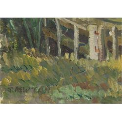 Clive Richard Browne (British 1901-1991): Open Fields Landscape, oil on board signed 21cm x 26cm; Joan Newton (British 19th/20th century): 'The Two Churches - Alvingham' Lincolnshire, oil on canvas signed, titled on label verso 30.5cm x 40.5cm (2) (one unframed)