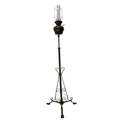 19th century brass floor standing oil lamp 