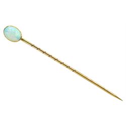 Early 20th century gold oval opal stick pin, boxed 