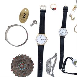 Silver paste cocktail watch, silver mounted Scottish hardstone bracelet links, Rotary wristwatch and other costume jewellery