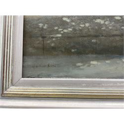 William Burns (Northern British 1923-2010): 'The Ice Cream Man - St James' Park', oil on board signed, titled verso 50cm x 70cm Provenance: Direct from the family of the artist. 
Notes: Born in Sheffield in 1923, William Burns RIBA FSAI FRSA studied at the Sheffield College of Art before the outbreak of the Second World War, during which he helped illustrate the official War Diaries for the North Africa Campaign, and was elected a member of the Armed Forces Art Society. On his return, he studied architecture at Sheffield University and later ran his own successful practice, being a member of the Royal Institute of British Architects. However, painting had always been his self-confessed 'first love', and in the 1970s he gave up architecture to become a full-time artist, having his first one-man exhibition in 1979.