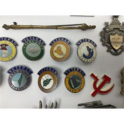 Two Edwardian hallmarked silver presentation fobs for military bugling competitions; and quantity of cap/glengarry and other badges, sweetheart brooches etc