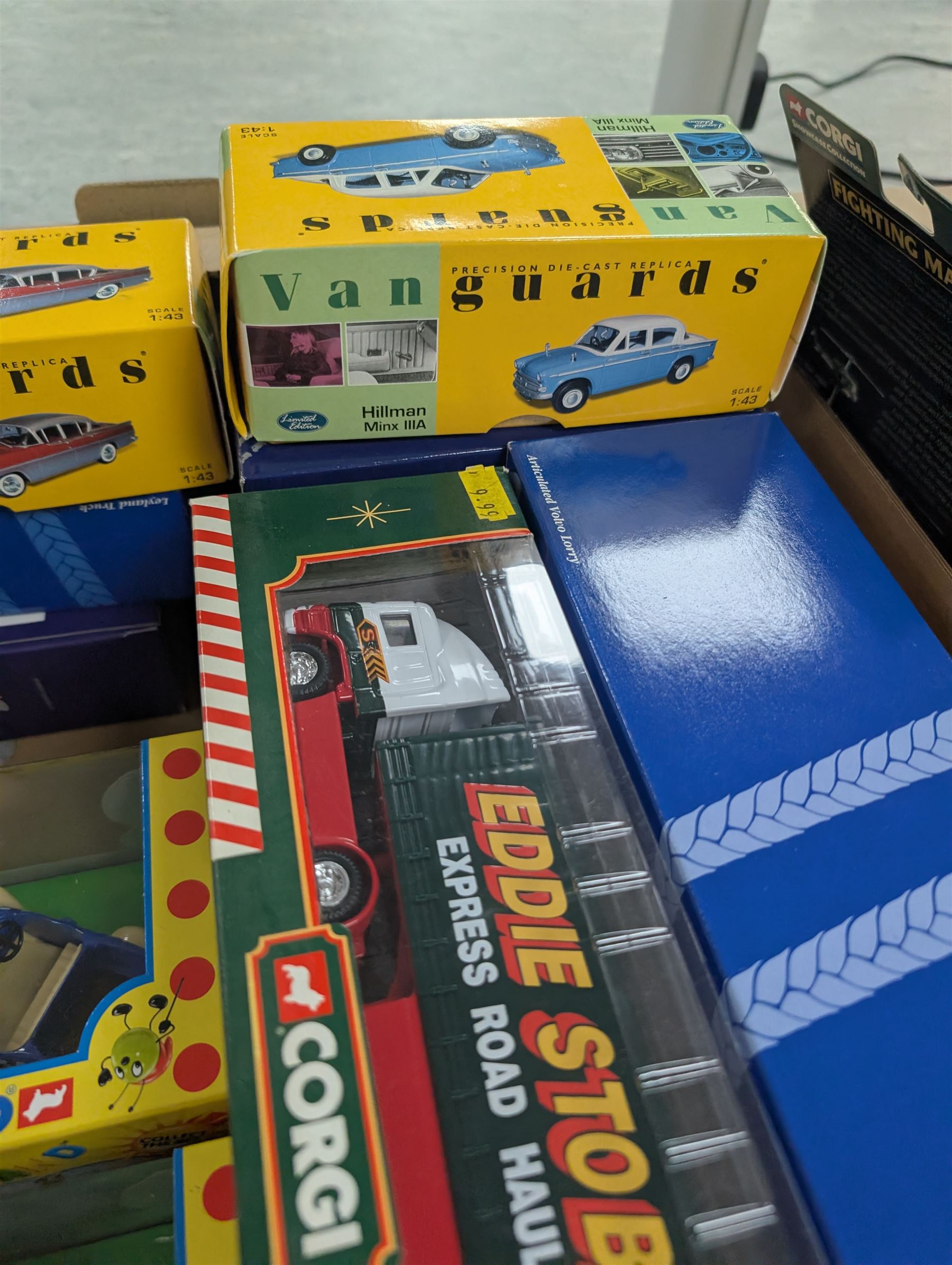 Collection of diecast model vehicles, including Corgi special edition giftsets - Weetabix, Royal Mail and Eddie Stobart, two Vanguards models, six Corgi Noddy vehicles, etc in two boxes