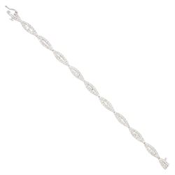 18ct white gold round brilliant cut and baguette cut diamond, marquise shaped link bracele...