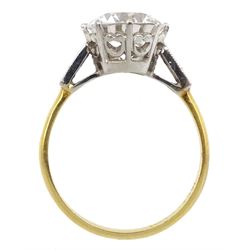 Gold single stone round brilliant cut clear stone ring, stamped 18ct Plat 