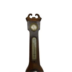 Joseph Solcha - William IV mercury wheel barometer in a mahogany case, with a swans neck pediment, hygrometer, butlers mirror, spirit bubble and boxed mercury thermometer, with an 8-inch register measuring barometric air pressure in inches of mercury.