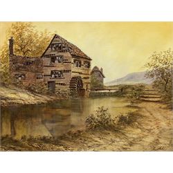 A Bell (British 20th century): The Water Mill, oil on panel signed 50cm x 65cm