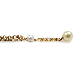  Gold pearl pendant necklace, chain stamped 15ct  
