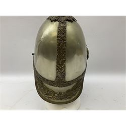 Victorian 1847 Pattern Officer's Helmet of the Inniskilling Dragoons, the white metal skull with gilt fittings including VR cypher to the plate; with leather liner H24cm