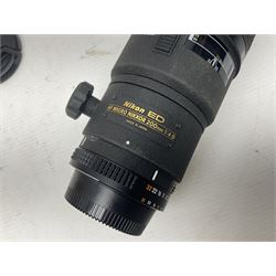 Nikon 'ED AF Micro Nikkor 200mm 1:4D' lens, Tamron 'SP Di AF 180mm 1;3.5 Macro1:1' lens, serial no 501075 and Tamron 'AF 70-300mm 1:4-5.6 Tele-Macro (1:2) ' lens, serial no 305906  