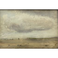 Attrib. Wilfrid Williams Ball (British 1853-1917): Open Beach with Geese Seagulls and Figures on Horseback, watercolour signed with monogram and dated '79, 33cm x 48cm