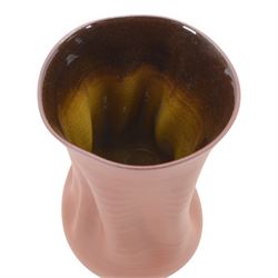 Nicholas Arroyave Portela (c1972-): earthenware vase with ribbed and crumpled surface covered in terracotta glaze to the exterior and brown glaze to the interior, impressed NAP mark, H22cm