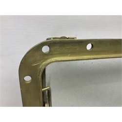 Rectangular brass porthole with hinged window, H46cm, L66cm