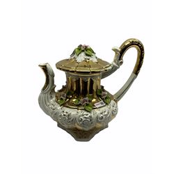 Extra large Italian made teapot, with gilt and rose decoration H37cm.