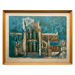 Norman Wade (British 20th century): 'Hexham Abbey', screen print signed titled numbered 5/70 and dated '69 in pencil 44cm x 60cm